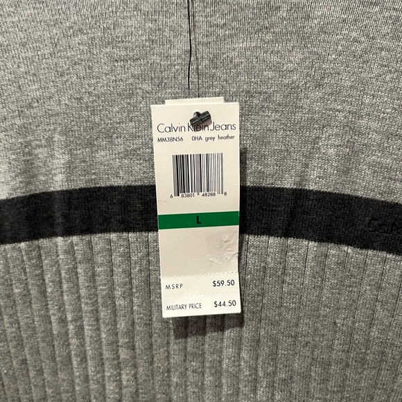 Calvin Klein Grey Long Sleeve Crew Neck Rib Knit Sweater With Dark Grey Stripe - Picture 6 of 7